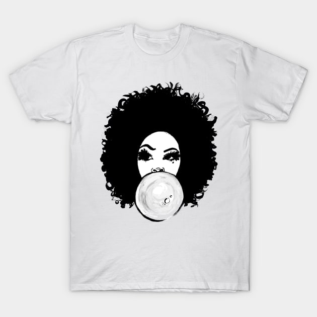 Curlyfro Girl Bubble Gum Natural Hair Black T-Shirt/Tee T-Shirt by EllenDaisyShop